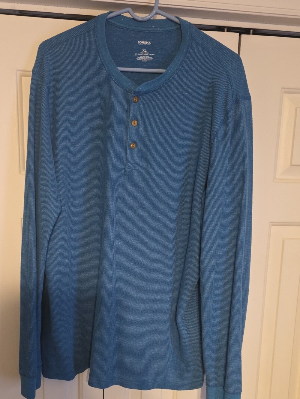 Sonoma Teal Blue Long-Sleeve Waffle Henley